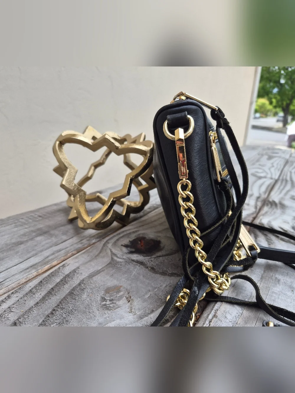 Rebecca Minkoff Black Leather Studded Crossbody Bag with Gold Zippers - Picture 6 of 16